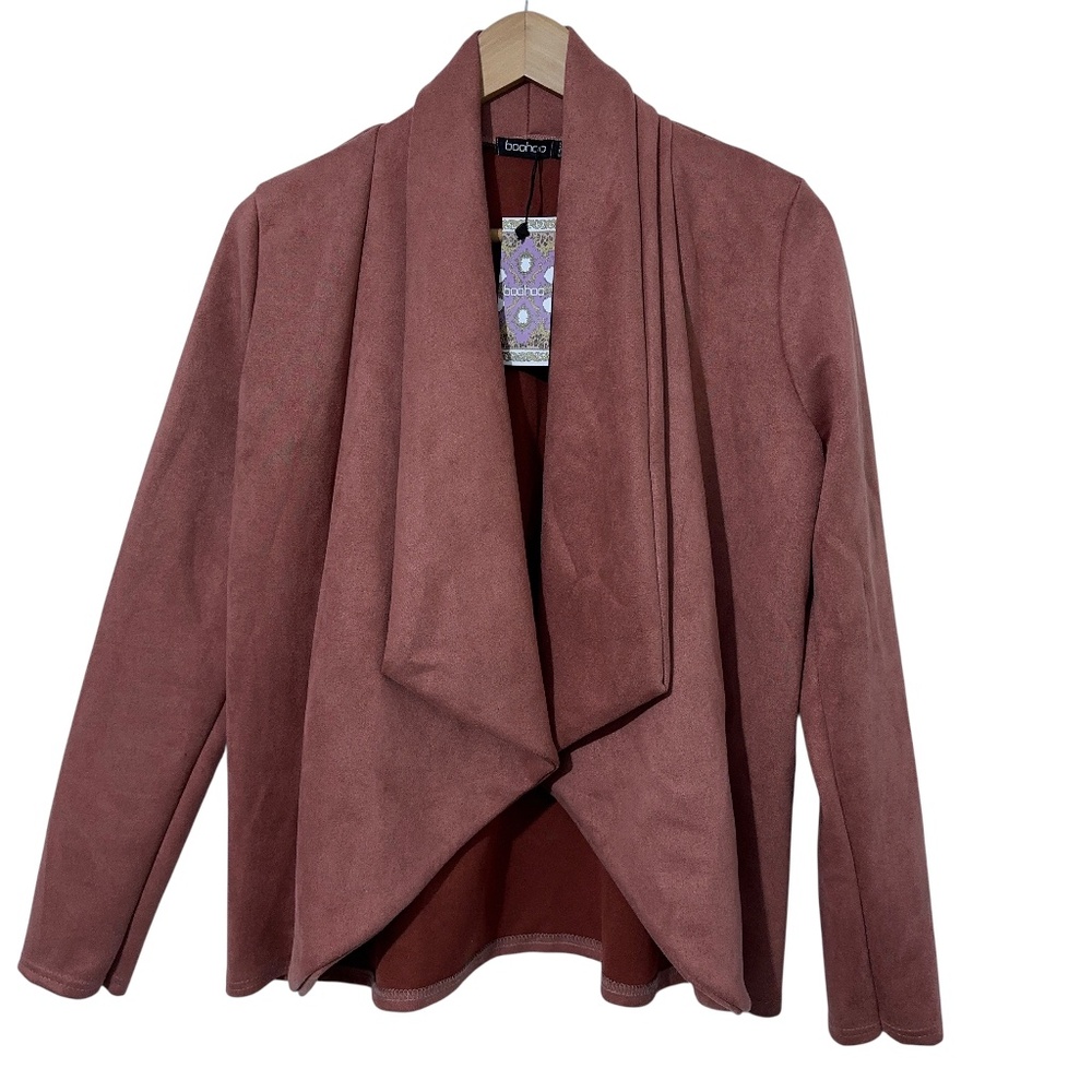 Boohoo Suedette Waterfall Front Jacket Womens Size 6 Fall Casual